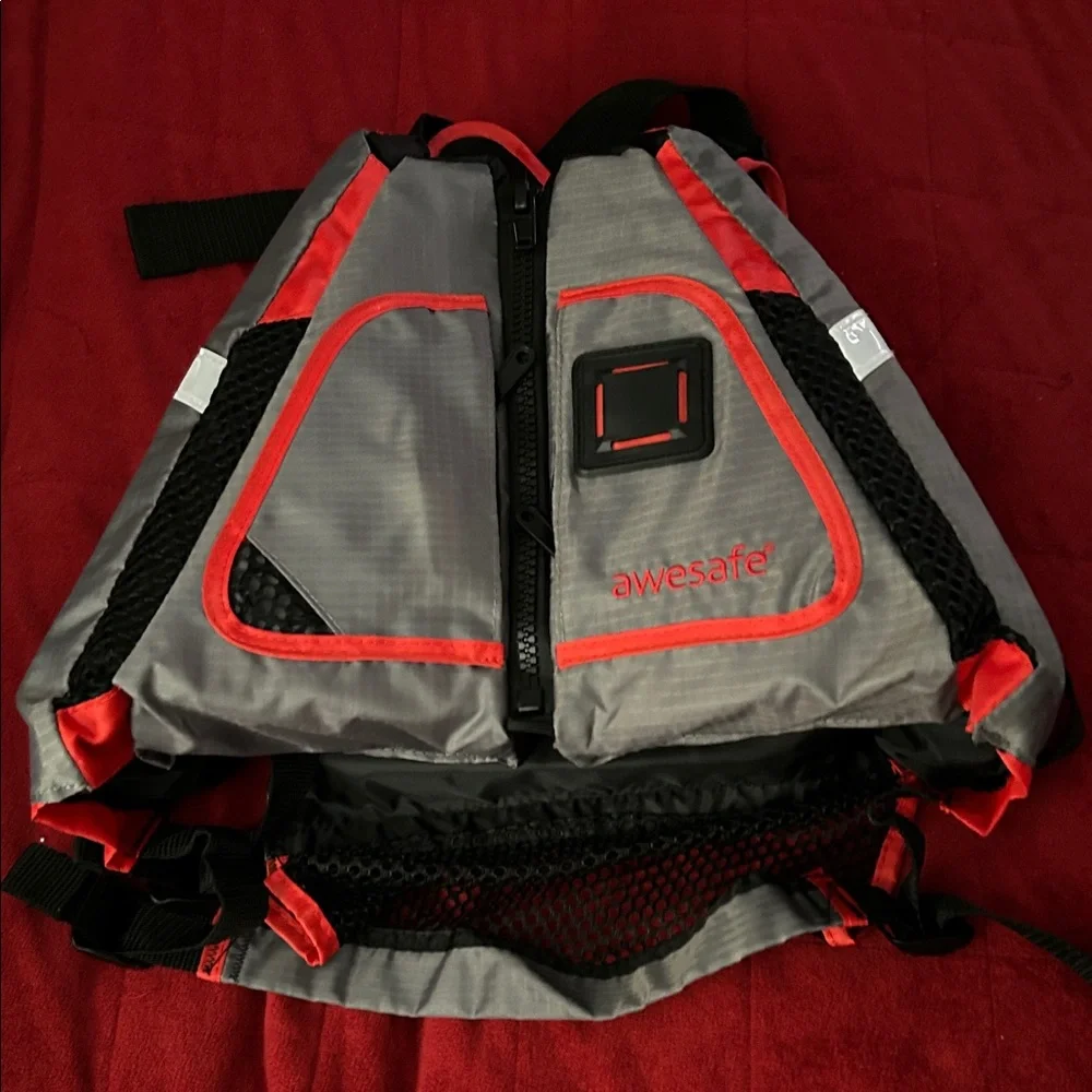 Gray and Red life-vest